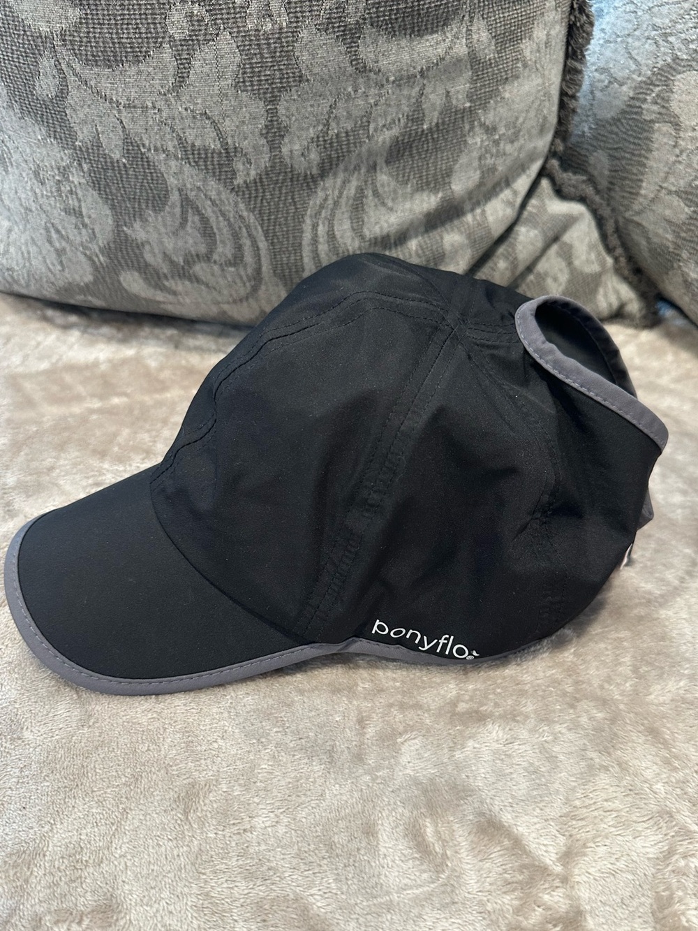 Ponyflo Black Ponytail Sports Cap with Gray Trim